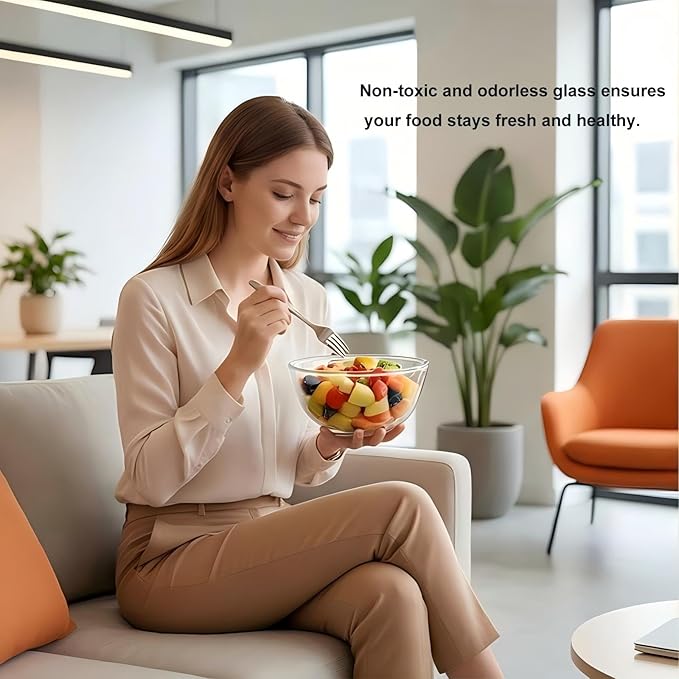 Borosilicate Glass Bowls, Set of 4 (1.1 QT Each) - Heavy-Duty, Scratch Resistant & Lead-Free. Oven, Microwave, Dishwasher & Freezer Safe. Perfect for Meal Prep, Baking, Serving, Entertaining