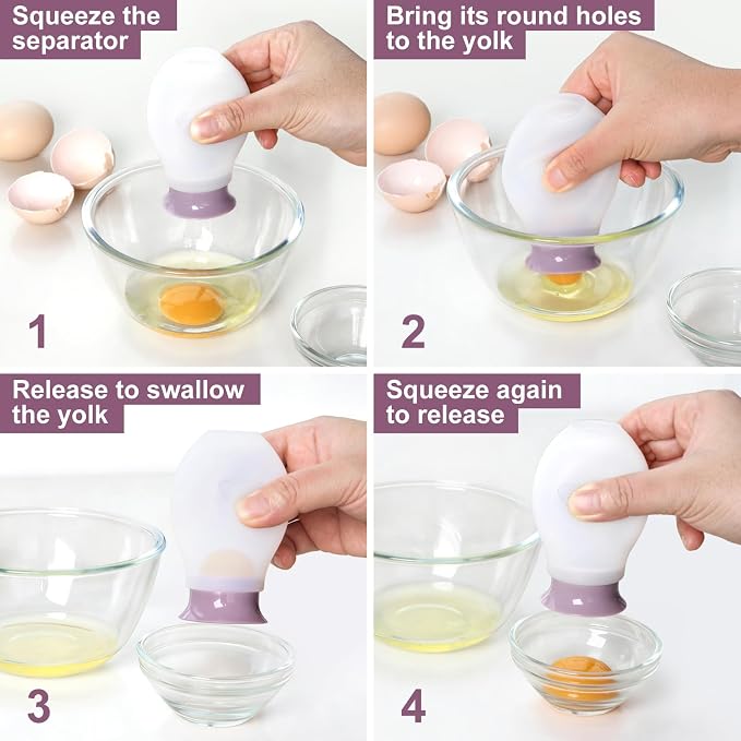 Egg Separator for Raw Eggs, Silicone Egg White Separator, Fun & Easy | Cute Egg Separator for Baking and Cooking, Silicone Squeeze & Release, Food-Grade, Practical Kitchen Gadget, Dishwasher Safe