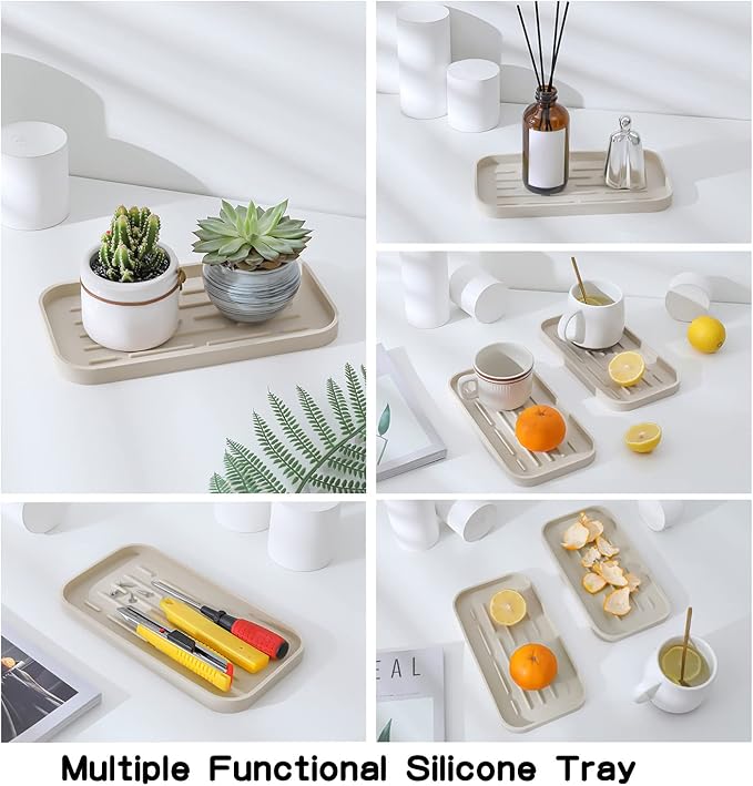 MicoYang Silicone Kitchen Sink Organizer Tray for Multiple Usage,Eco-Friendly Sponges Holder for Kitchen Bathroom Counter or Sink,Dish Soap Dispenser,Scrubber,Bottle,Cup (Tapioca, 10"×5.3")