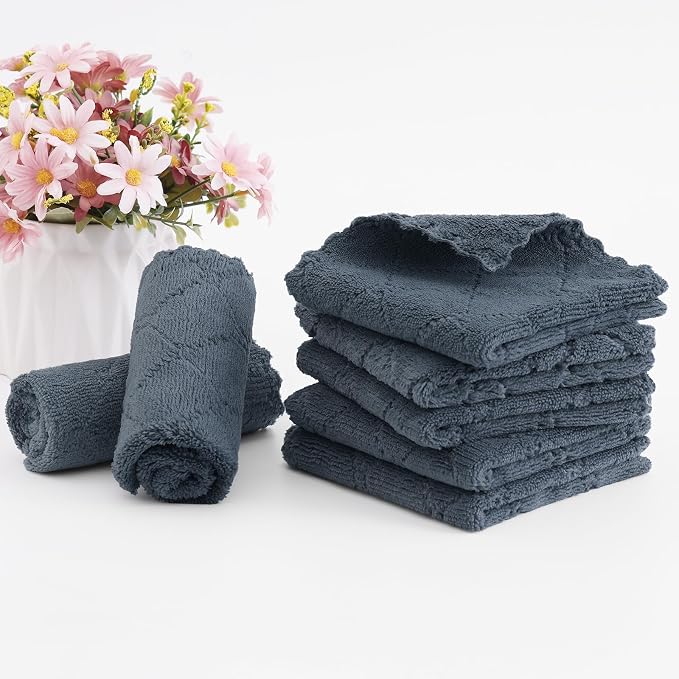 Homaxy 24 Pack Super Soft & Absorbent Dish Cloths, 10" x 10", Dark Grey | Coral Velvet, Nonstick Oil Fast Drying Microfiber Cleaning Cloth, No Lint Household Dishcloths