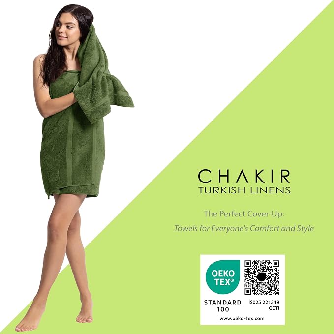 Chakir Turkish Linens 4 Piece Bath Towel Set, 100% Cotton Luxury Turkish Towels for Bathroom, Soft Absorbent Bath Towels, 27 x 54 Inches, Moss