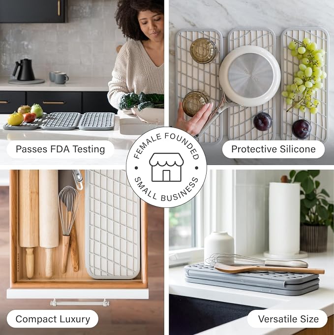 Dorai Home Dish Pad - Collapsable Stone Dish Drying Mat with Diatomaceous Earth for Quick Drying - Ultra Absorbent - Encased in Silicone - Eco-Friendly, Foldable - Original 19.9"x15.2" Sandstone