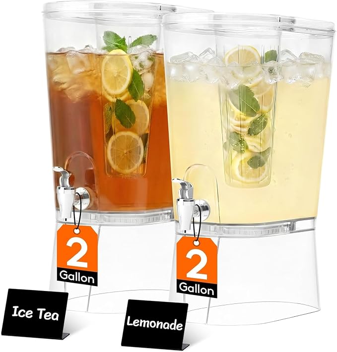 Lifewit 2 Gal Drink Dispenser with Fruit Infuser & Leak-Proof Spigot, 2 Pcs | BPA-free Plastic Beverage Container with Stand, Large Capacity for Lemonade Stand & Mimosa bar, Pitcher for Juice, Tea, Soda