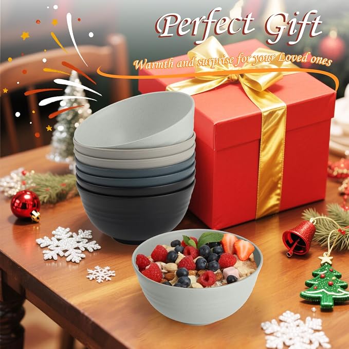 Cereal Bowl Set, Wheat Straw Fiber Unbreakable Lightweight Bowls Set (Grey Stone, 26 OZ)