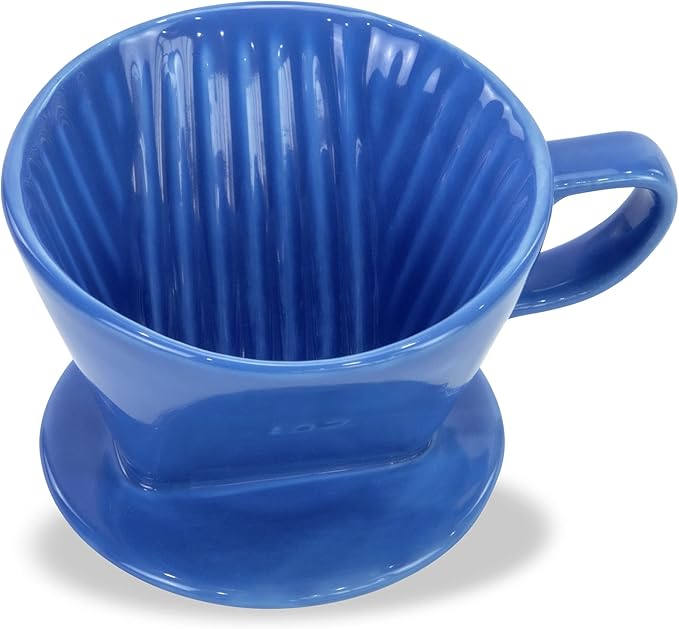 Pour Over Ceramic, Coffee Dripper Ceramic Coffee Maker,Blue | 3 Holes Flat Bottom, Porcelain Slow Filter Cone for Travel, Camping, Office, Home, Coffee Maker Brew