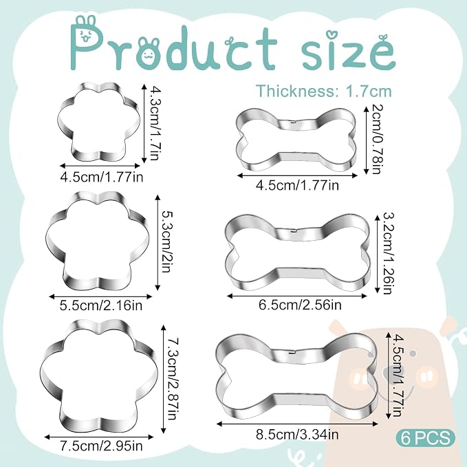 6 PCS Bone and Dog Footprints Cookie Cutters Set 3 Sizes Stainless Steel Dog Bone Cookie Cutter DogsTreat Cutters Dogs Shaped Cookies Cutter for Homemade Baking Theme Party Cat Homemade Treats Silv