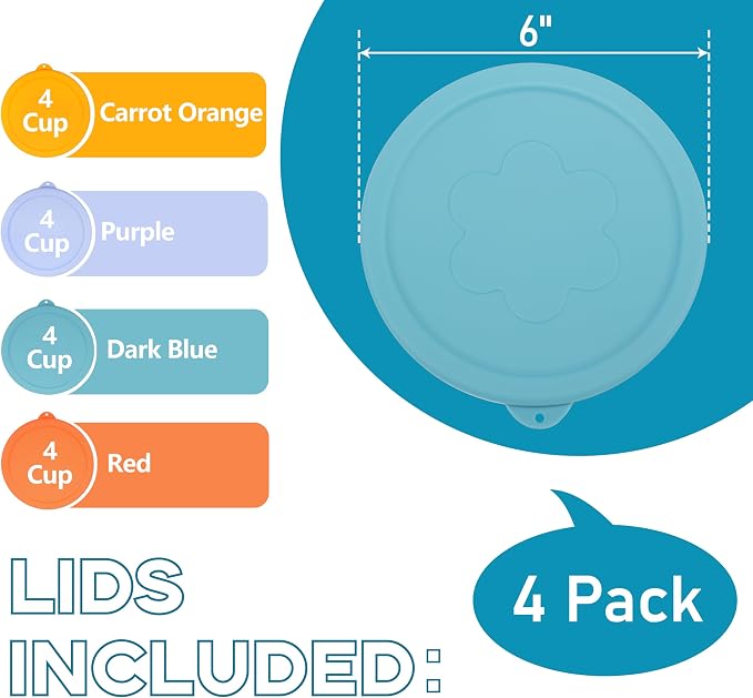 LUVCOSY 4 Cup Silicone Replacement Lids Storage Cover for Pyrex 7201-PC Glass Bowls (Container not Included) 4 Pack Microwave, Dishwasher and Freezer Safe