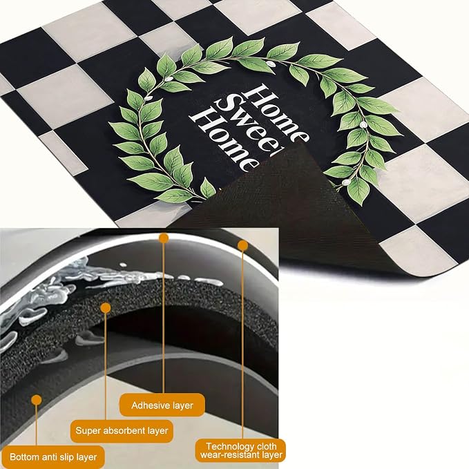 HOMETITUTE Sweet Home Stove Top Cover 28x20 Black White Checker Diatomite Mat