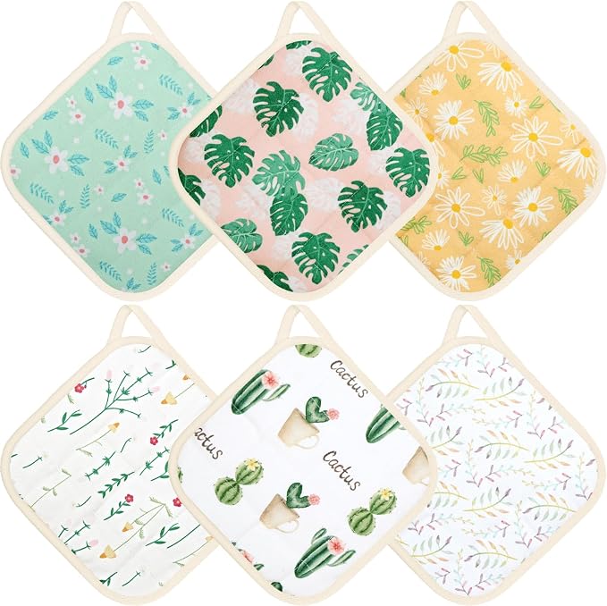 6 Pack Pot Holders 100% Cotton Heat Resistant Potholder, Machine Washable Pot Holder, Hot Pads, Table Pads for Cooking Baking (B)