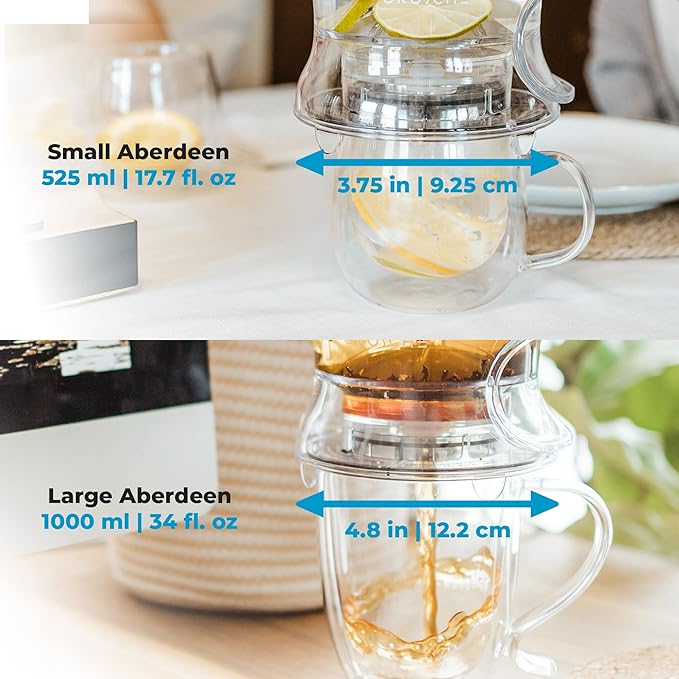 GROSCHE Aberdeen Smart Tea Maker BPA-Free Tea Infuser Clear 17.7 oz (525ml) | Drip-Free Bottom Dispenser, Coaster, Easy Brewing, Simple Cleanup, Tritan Build, Loose-Leaf Steeping, Stylish Design