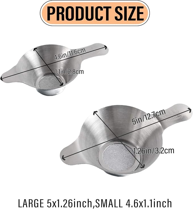 AUEAR, 2 Pack Different Size Stainless Steel Mini Strainer Fine Mesh Tea Funnel Coffee Filter with Double Handles