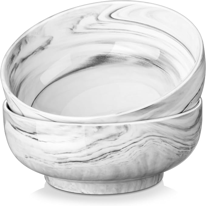 MALACASA Large Serving Bowls, 60 OZ (8") Ceramic Salad Bowls Set of 2 | Marble Grey Bowls for Kitchen, Soup, Pasta, Dinner, Porcelain Bowls Set for Entertaining, Microwave & Dishwasher Safe