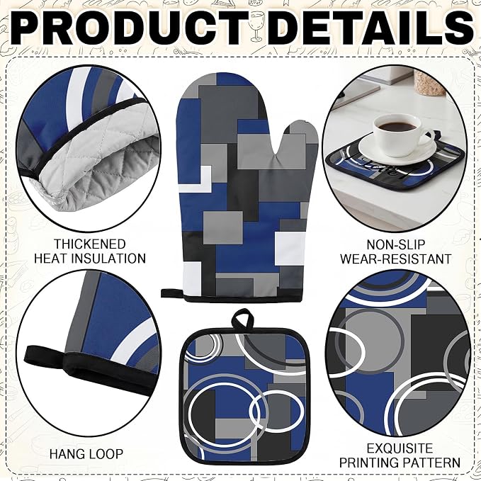 10 Pcs Kitchen Decor and Accessories Set, Navy Housewarming | Blue 4 Dish Towels Kitchen Rugs 2 Oven Mitts 2 Pot Holders, Home Decor for Cooking Baking BBQ Gifts Women Mom Housewarming
