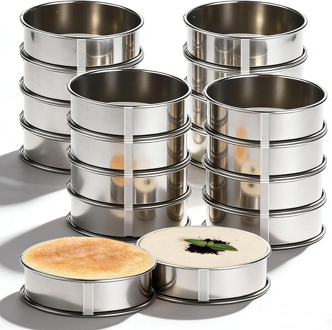 16packs English Muffin Rings Crumpet Rings 4 Inch Stainless Steel Double Rolled Tart Ring Nonstick Metal Round 4'' Ring Molds for Baking Cookies, Pancakes, Pastry