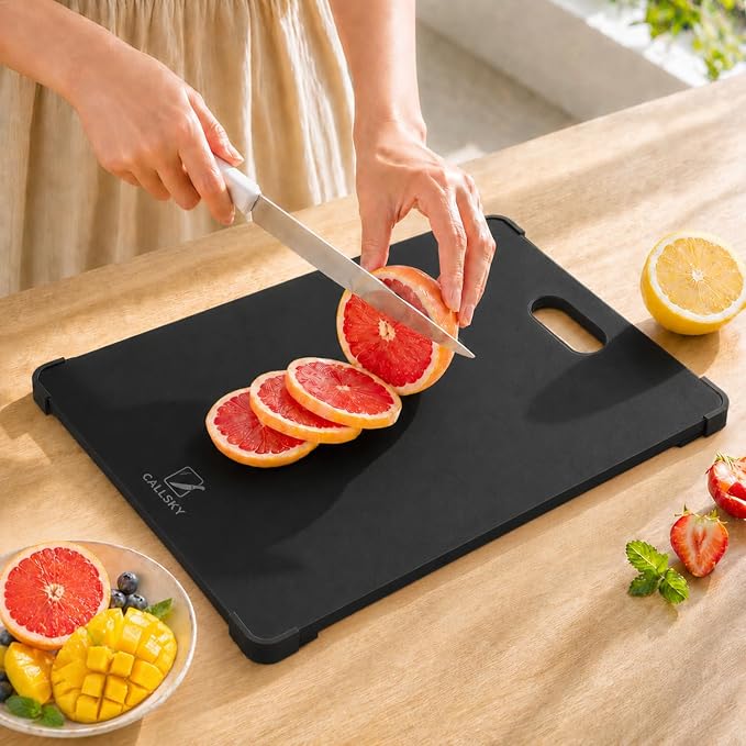16x12 Black Tempered Glass cutting boards for kitchen dishwasher safe | Non-Slip Corner Guards,Shatter-Resistant,Scratch-Resistant,Food-Safe & Non-Toxic,large cutting board