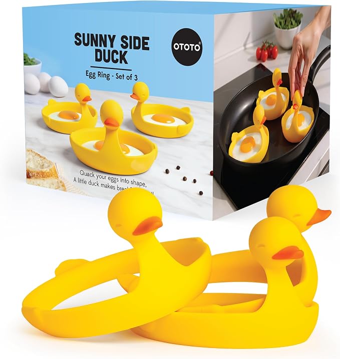 OTOTO Egg Rings 3 Pack - Silicone Egg Separators with Duck Holders, Egg Circle Mold Set, Egg Ring for Sandwiches, Pancake Molds & Fried Eggs, Unique Kitchen Gadgets, Fun Gifts (Sunny Side Duck)