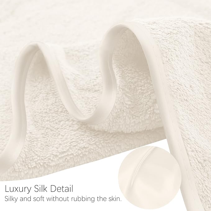 TENSTARS Luxury Silk Hemming Towel Set - Light Thin Quick Drying - 2 Bath Towels 2 Hand Towels 2 Washcloths - Ultra Soft Microfiber Towel for Bath Fitness, Sports, Yoga, Travel (Cream 6 Pieces)