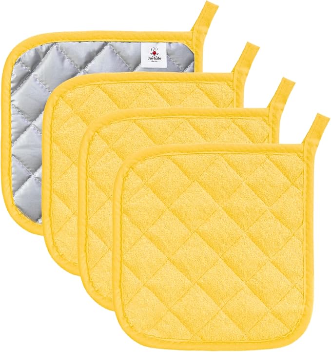 Joyhalo 4 Pack Pot Holders for Kitchen Clearance | Cotton Oven Holder with Great Heat Resistance, Potholders Sets for Kitchen, Countertops, Hot Pots and Pans, Yellow