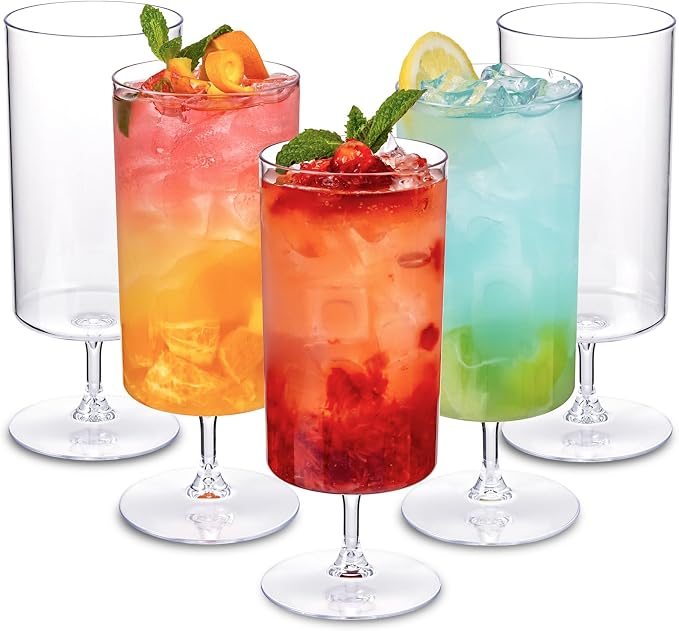 Ciaell 12 Pack Plastic Water Goblets for Weddings Parties | 14 oz Short Stem Water Goblets, Heavy Duty Plastic, Wine Beer Juice Cocktails for Anniversaries Dinners Birthdays