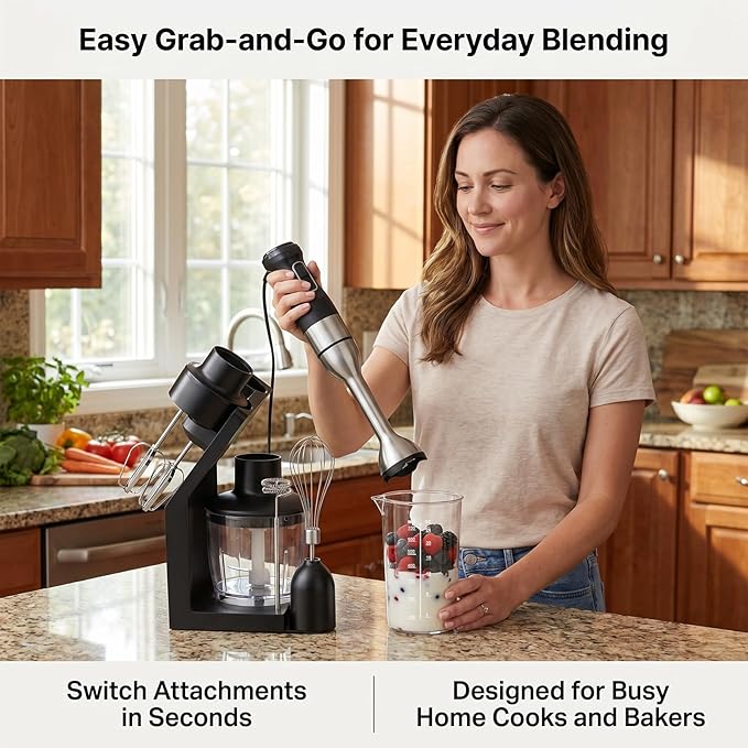 Immersion Blender Holder with PP Cup, Stick Blender Storage Rack | Includes storage holder and reusable PP mixing cup, allowing blending and storage in one convenient set