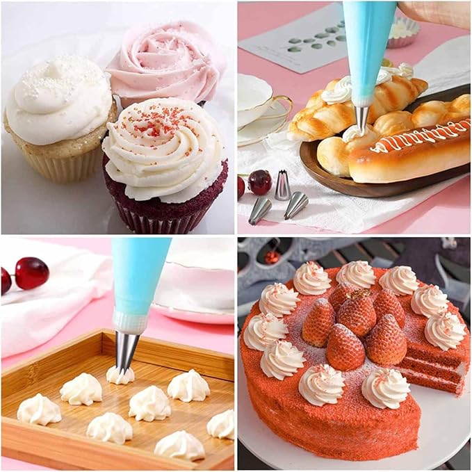 Piping Bags and Tips Set, Reusable Cake Decorating Kit | Beginner-Friendly for Home Bakers Using Icing Bags and Tips to Frost Cakes, Cupcakes, Cookies, Pastries and Desserts at Home