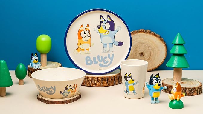 Zak Designs Bluey Kids Dinnerware Set 3 Pieces, Durable and Sustainable Melamine Bamboo Plate, Bowl, and Tumbler are Perfect For Dinner Time With Family (Bluey, Bingo, Bandit, Chilli)