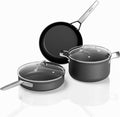 MsMk 5-Piece Nonstick Pots and Pans Set, Non Toxic Induction Cookware Sets | Even Heating, Easy Clean, Dishwasher & Oven Safe, suitable for gas & electric & induction stoves, Stainless Steel, Ceramic