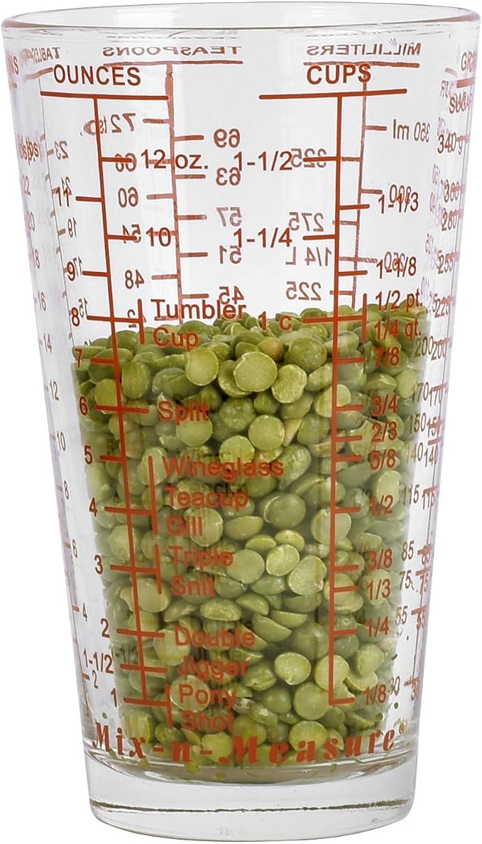 Kolder Mix N Measure Glass, Multi-Purpose Liquid and Dry Measuring Cup, 6 Units of Measurement, Heavy Glass, Red
