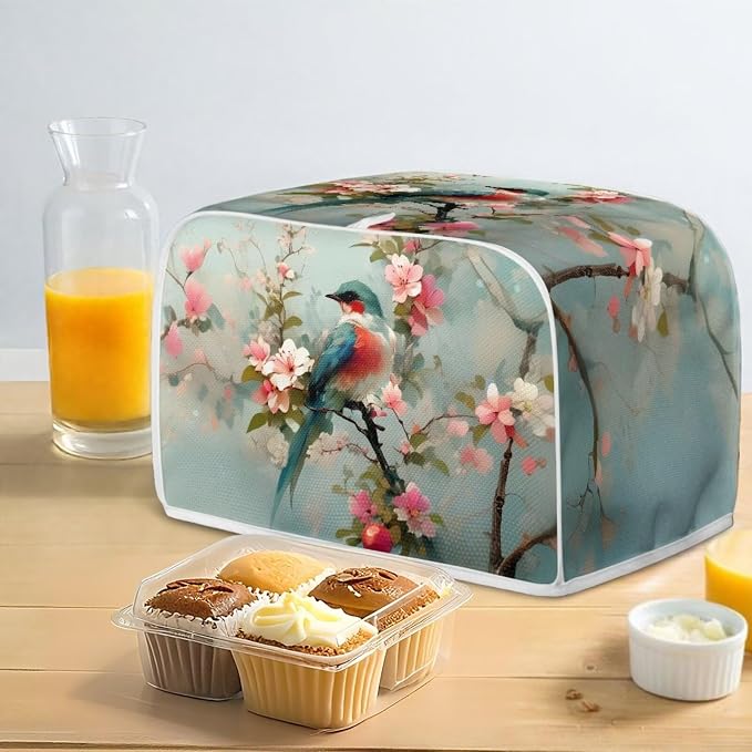 Sparrow Printed Toaster Cover Bakeware Protector, Peach Blossom Print Toaster Oven Cover Washable Small Appliance Covers 4 Slice Kitchen Small Appliance Organizer Bag, M, Green