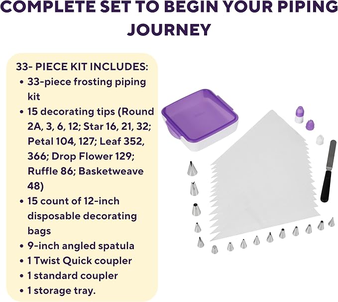 Wilton Decorating Essentials Frosting Piping Kit with Storage Box, Cake & Cupcake Decorating Set, 33 Piece Set