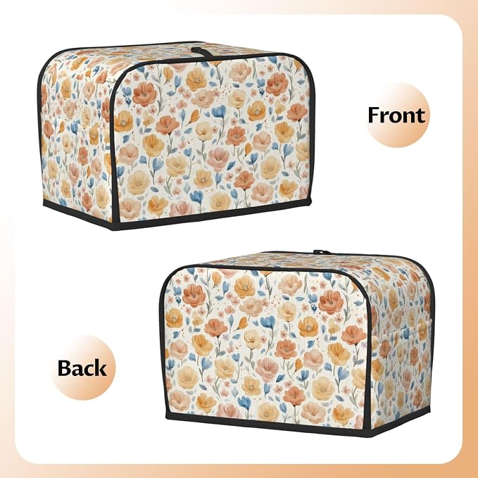 2 Slice Toaster Cover Flower Pattern Vintage Dust Proof Washable Kitchen Appliance Cover with Pocket, Oxford Fabric Countertop Toaster Protector for Standard Toasters Small Appliances