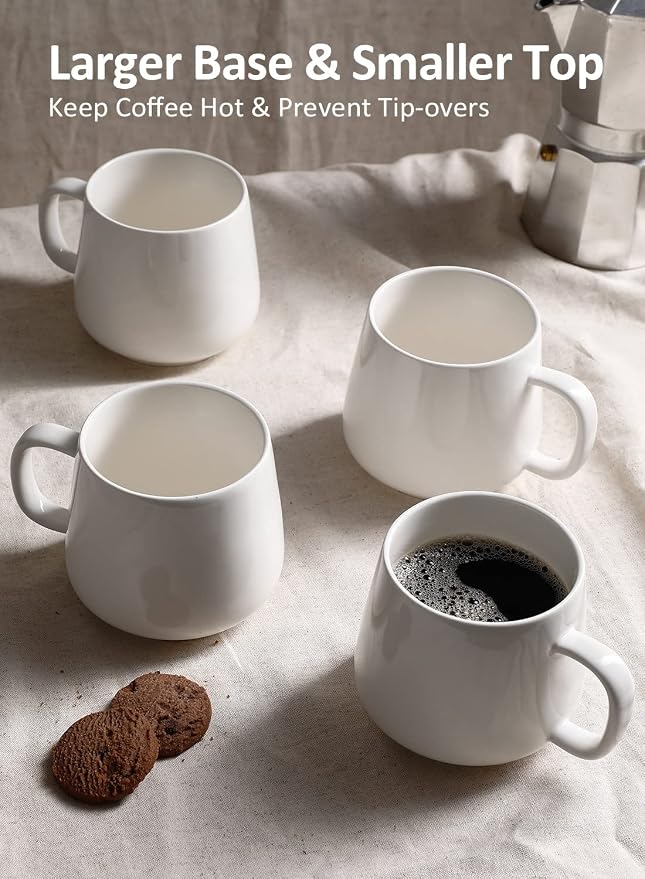 Teocera Coffee Mugs Set of 6-12oz Chip-Resistant Ceramic Cups with Ergonomic Handle | Dishwasher & Microwave Safe White Mugs | Keeps Beverage Hot, Perfect for Family Kitchen & Holiday Gifts