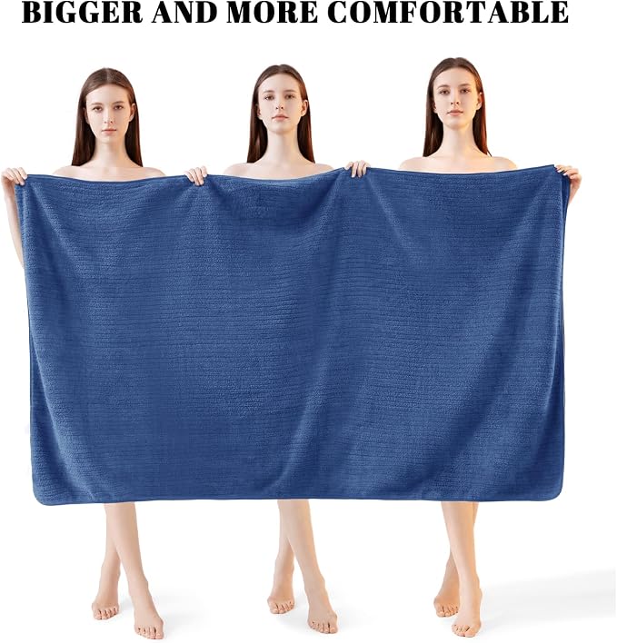 Bath Towels Set of 4 Extra Large 35 x 70 Inches,Luxury Thick High Absorbent and Quick Dry Bath Sheet,Ultra Soft Microfiber,Bathroom,Beach,Yoga,Sport,SPA,Fitness (Navy Blue) | Luxury Thick High Absorbent and Quick Dry Bath Sheet for Bathroom, Beach, Yog...