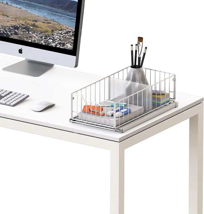 Simple Houseware Pull-Out Cabinet Sliding Basket, 17.2Dx9.7Wx5H, White | Ideal for Kitchen and Bathroom Cabinet Storage Organizer, Under Sink or Pantry Organization