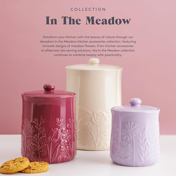 Mason Cash In the Meadow S24 Mixing Bowl, 2.15 Quart Mixing Bowl, Embossed Floral Tulip Design, Durable Ceramic Bowl for Baking Bread Dough, Cake Batter, Cookies & Kitchen Serving Bowl