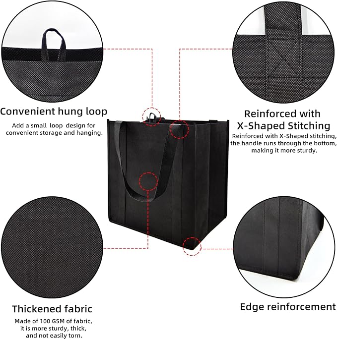 10 pack Reusable Grocery Bags,Thick Bottom-Shopping Bag for Groceries | Heavy Duty Large Shopping Totes,Reusable Bags With Handles ,Foldable,Washable ,Load Capacity Over 45 Pounds