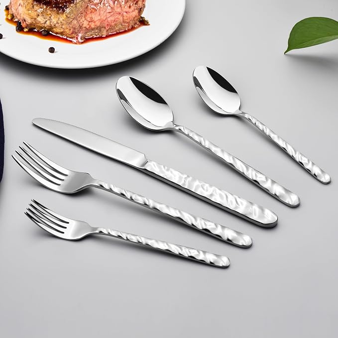 NICE KITCHEN Silverware Set, 40 Piece Heavy Duty Silverware Cutlery Sets | Premium Stainless Steel Flatware Set for 8 with Wavy Patterns, Spoons and Forks Set, Mirror Polished, Dishwasher Safe