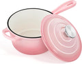 2 Quart Enameled Cast Iron Sauce Pan, Leonyo Cookware Cooking Pots, Pink | For Kitchen Induction Boiling Soup, Bread, Ramen - Up to 500°F & 6.7Lbs