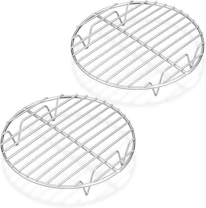 P&P CHEF 7.5 Inch Cooking Rack Round for Steaming Cooling, Silver, 2 Pack | Stainless Steel Round Wire Rack for Baking Grilling, Roasting, Fits Air Fryer, Steamer Pot, Oven & Dishwasher Safe