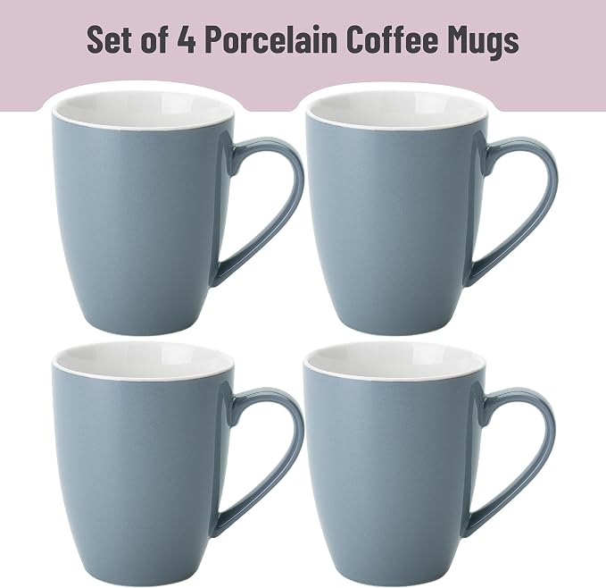 BTaT- Porcelain Coffee Mugs Set, 16 Ounces, 4 Pack, Gray Ceramic Coffee Mugs with Handle, Restaurant Cups for Mocha, Tea, Cappuccino, Cocoa, Cereal, Mug Gift Set, Dishwasher Safe