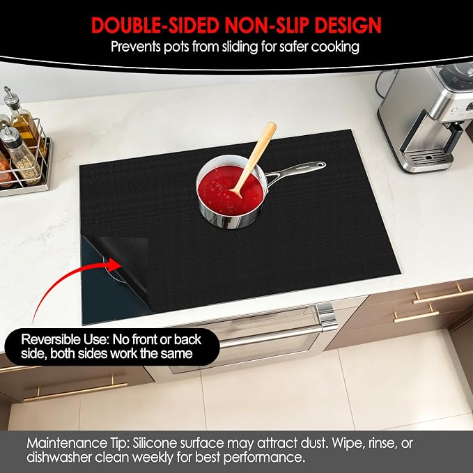 Large Silicone Induction Cooktop Protector Cover Stove Mat 21.2" x 35.4" (Magnetic) | 300°C (572°F) Heat-Resistant | Power Boost Compatible | Prevents Pot Sliding & Scratches