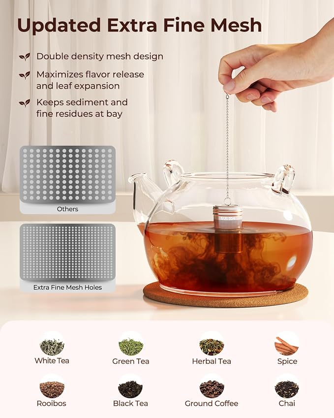 2 Pack Reinmoson 304 Stainless Steel Tea Infuser for Loose Leaf Tea | 1.58” x 2.2” Extra Fine Mesh Tea Strainers Ball, Threaded Lid, Loose Leaf Tea Steeper for Black Tea, Rooibos, etc