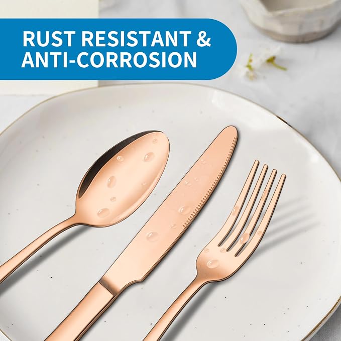 ENLOY 20 Piece Silverware Set, Rose Gold Stainless Steel Cutlery Set for 4 | Kitchen Utensil Set Service for 4, Include Heavy Duty Knife Fork Spoon, Mirror Polished for Home, Kitchen, Dishwasher Safe