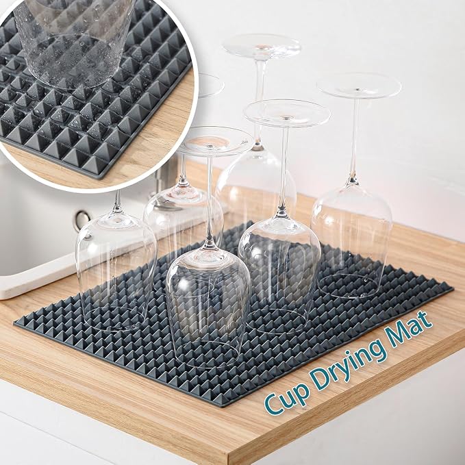 Colinda Silicone Dish and Cup Drying Mat - Extra Large Trivet for Hot Dishes, Large Size Hot Pots and Pads Coming Directly Out from the Stove or Oven,Drain Board,16" x 11.5",Sky Blue