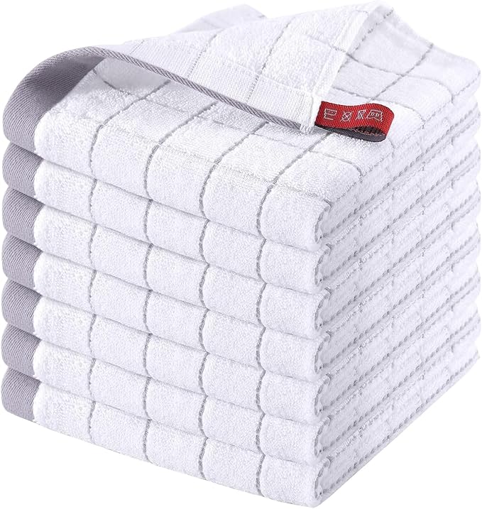 Homaxy 100% Cotton Terry Kitchen Dish Cloths, 7 Pack, White | Ultra Soft and Absorbent Dish Towels for Kitchen, Suitable for Drying and Washing Dishes