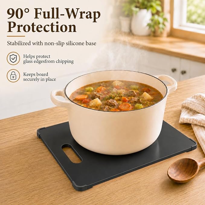 16x12 Black Tempered Glass cutting boards for kitchen dishwasher safe | Non-Slip Corner Guards,Shatter-Resistant,Scratch-Resistant,Food-Safe & Non-Toxic,large cutting board