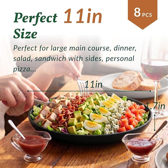Wheat Straw Dinner Plates Set of 8-11 Inch, Alternative to Plastic, Microwave & Dishwasher Safe, Unbreakable Kids Plates with 4 Colors (Stone Grey)