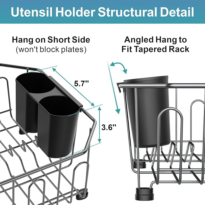 Small in Sink Dish Drying Rack - Stainless Steel for RV Kitchen | Compact Design for Apartments, Angled Corners Fit Square & Round Sinks, Utensil Holder, Cup Hooks, 1-2 Person, 11.6" x 13.4"