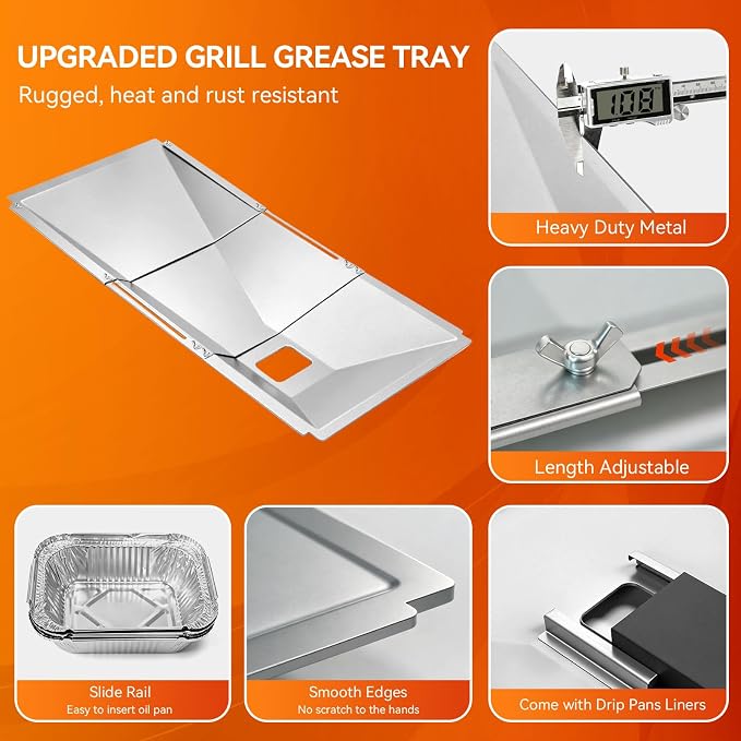 Universal Grease Tray with Catch Pan for Nexgrill 720-0888s 720-0888n, 720-0830h Charbroil, Dynaglo, Kenmore, BHG, Grill Master, Backyard, Expert Gas Grill, Adjustable Drip Pan for Most 3/4/5/6 Burner