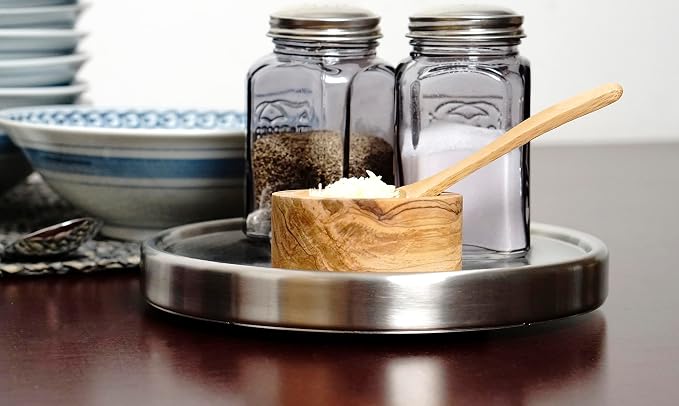 RSVP International Endurance Tool Crock Turntable Lazy Susan, Stainless Steel, 8.25" | Organize Spices & Small Bottles | Spins Easy | Handy in Cabinets or on Counters